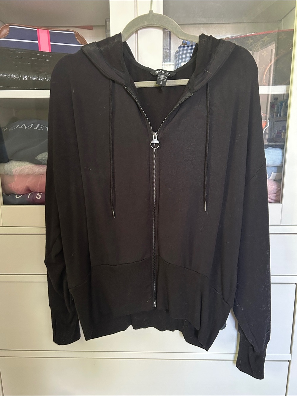 Athleta Black Zip Hoodie Utility Jacket with Drawstring Hood